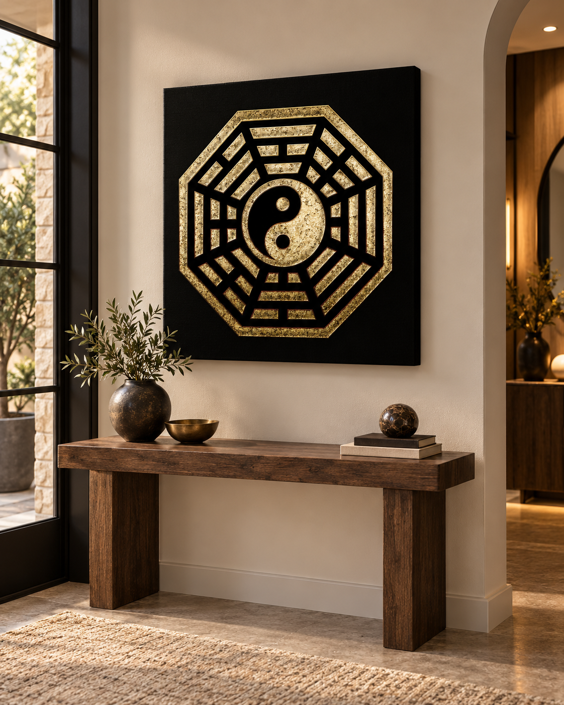 Bagua Yin Yang | Black & Gold Glitter Canvas Print | Feng Shui Wall Art