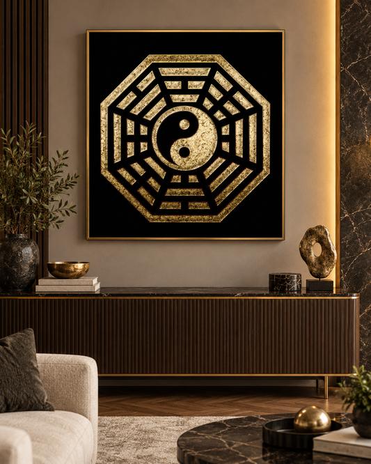 Bagua Yin Yang | Black & Gold Glitter Canvas Print | Feng Shui Wall Art
