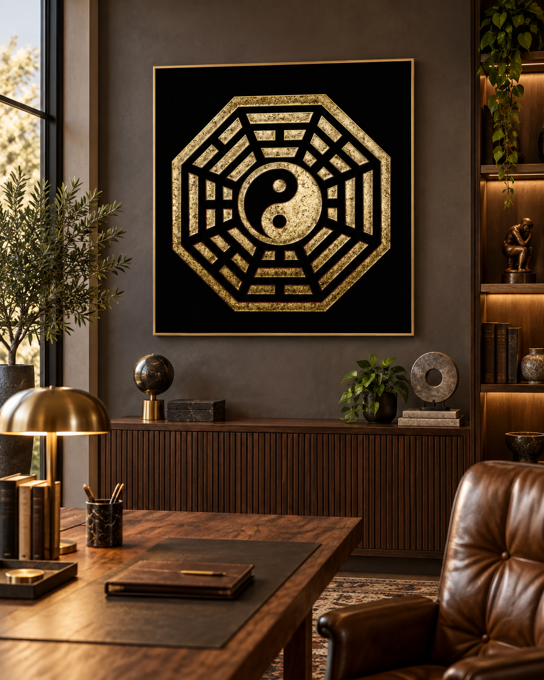 Bagua Yin Yang | Black & Gold Glitter Canvas Print | Feng Shui Wall Art