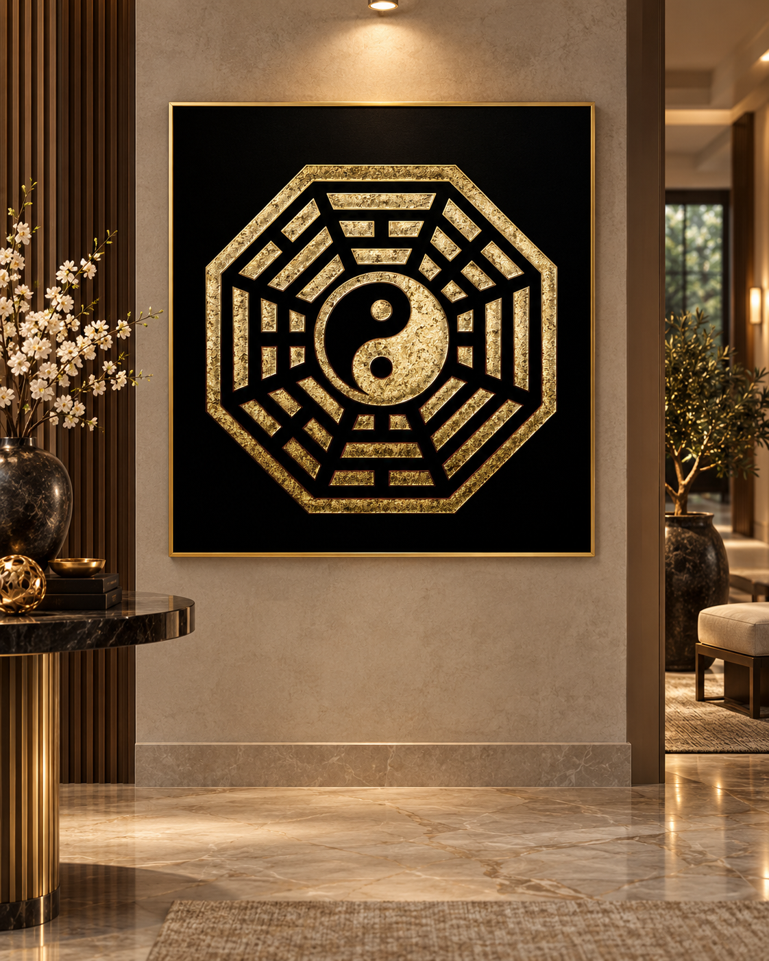 Bagua Yin Yang | Black & Gold Glitter Canvas Print | Feng Shui Wall Art