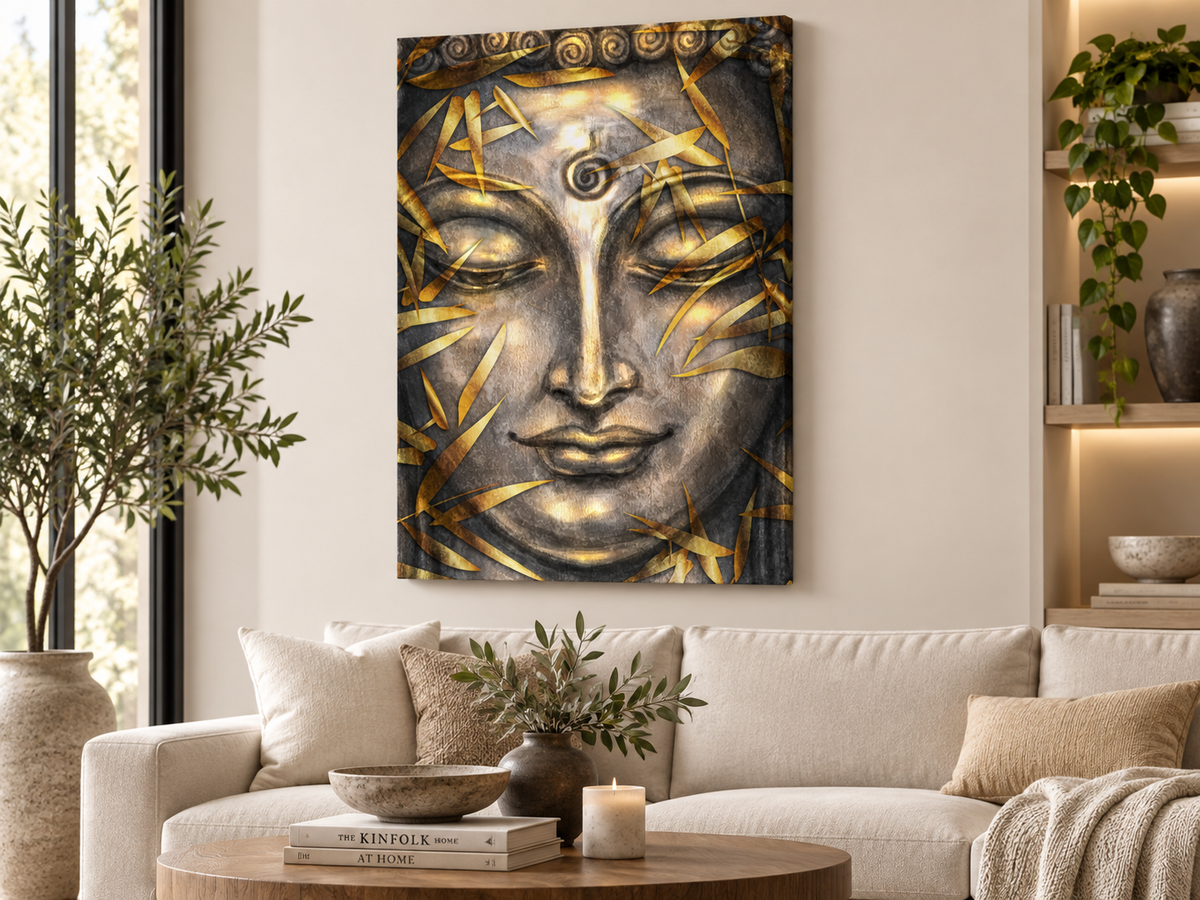 Gold Leaf Buddha | Spiritual Canvas Print | Bronze & Gold Buddhist Wall Art