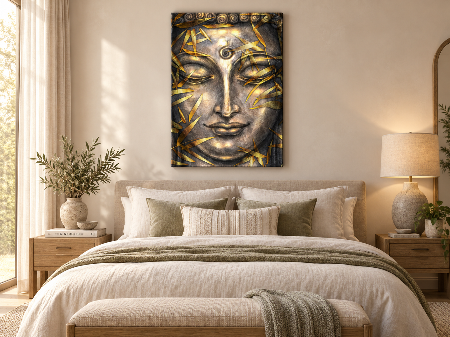 Gold Leaf Buddha | Spiritual Canvas Print | Bronze & Gold Buddhist Wall Art