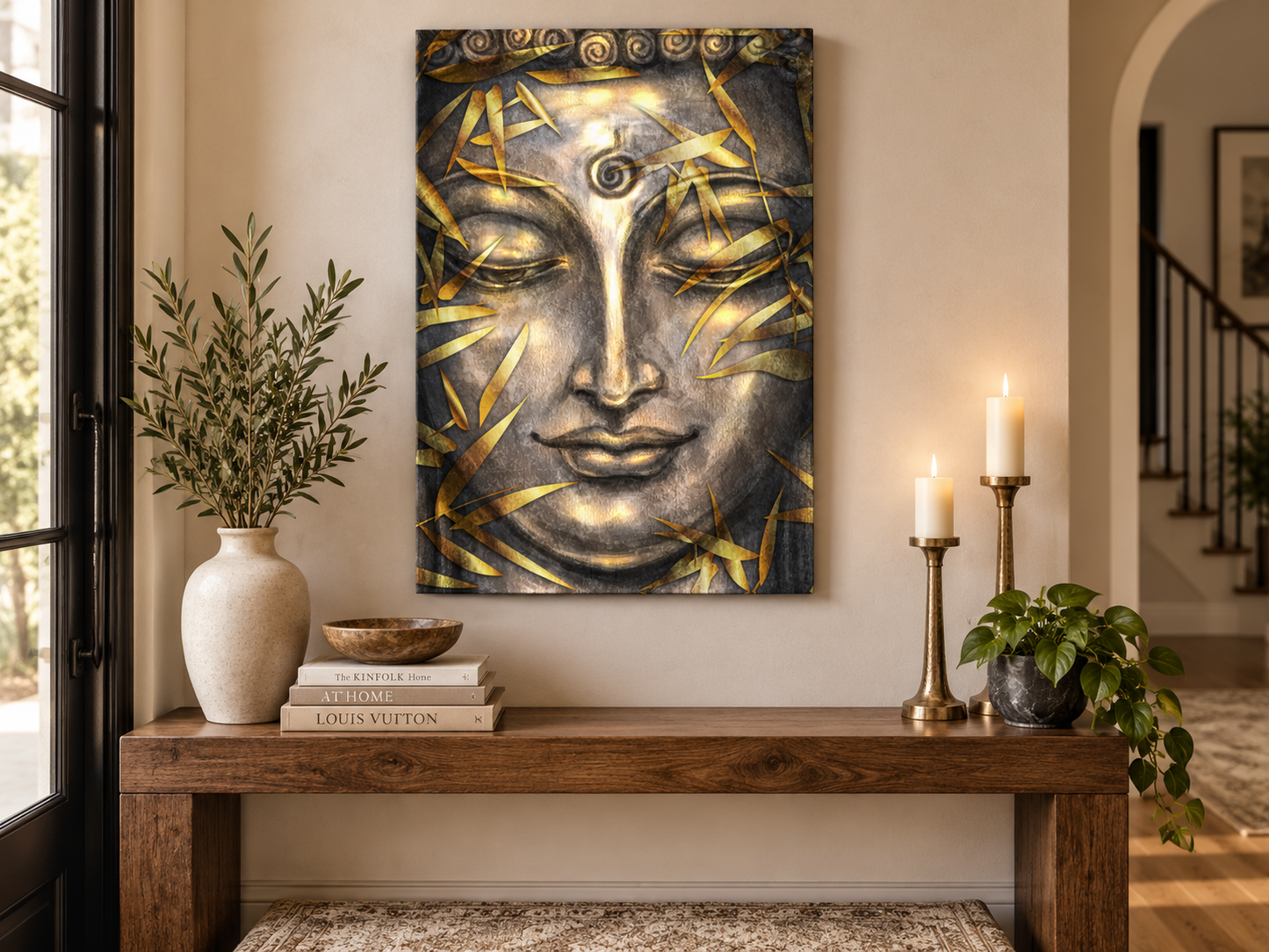 Gold Leaf Buddha | Spiritual Canvas Print | Bronze & Gold Buddhist Wall Art
