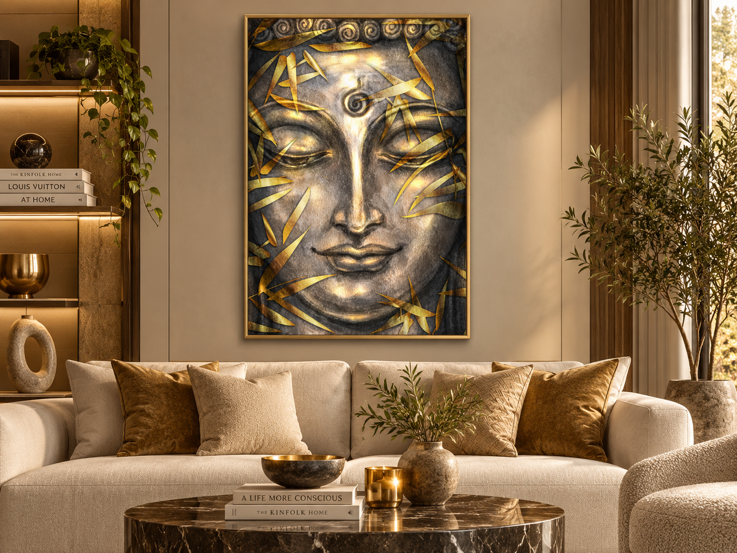 Gold Leaf Buddha | Spiritual Canvas Print | Bronze & Gold Buddhist Wall Art