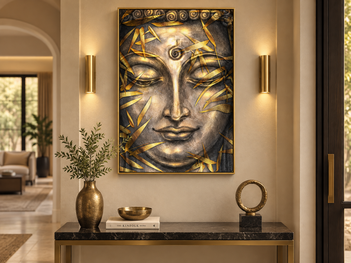 Gold Leaf Buddha | Spiritual Canvas Print | Bronze & Gold Buddhist Wall Art