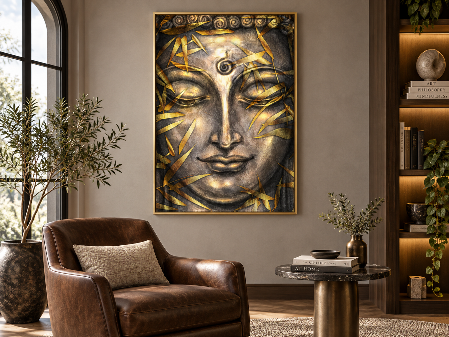 Gold Leaf Buddha | Spiritual Canvas Print | Bronze & Gold Buddhist Wall Art