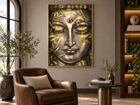 Gold Leaf Buddha | Spiritual Canvas Print | Bronze & Gold Buddhist Wall Art