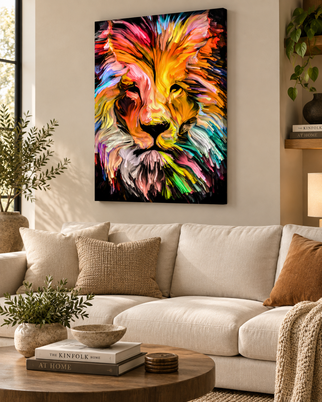 Neon Lion | Large Format Canvas Print | Contemporary Animal Wall Art