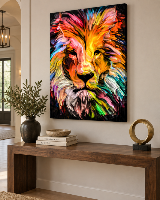 Neon Lion | Large Format Canvas Print | Contemporary Animal Wall Art