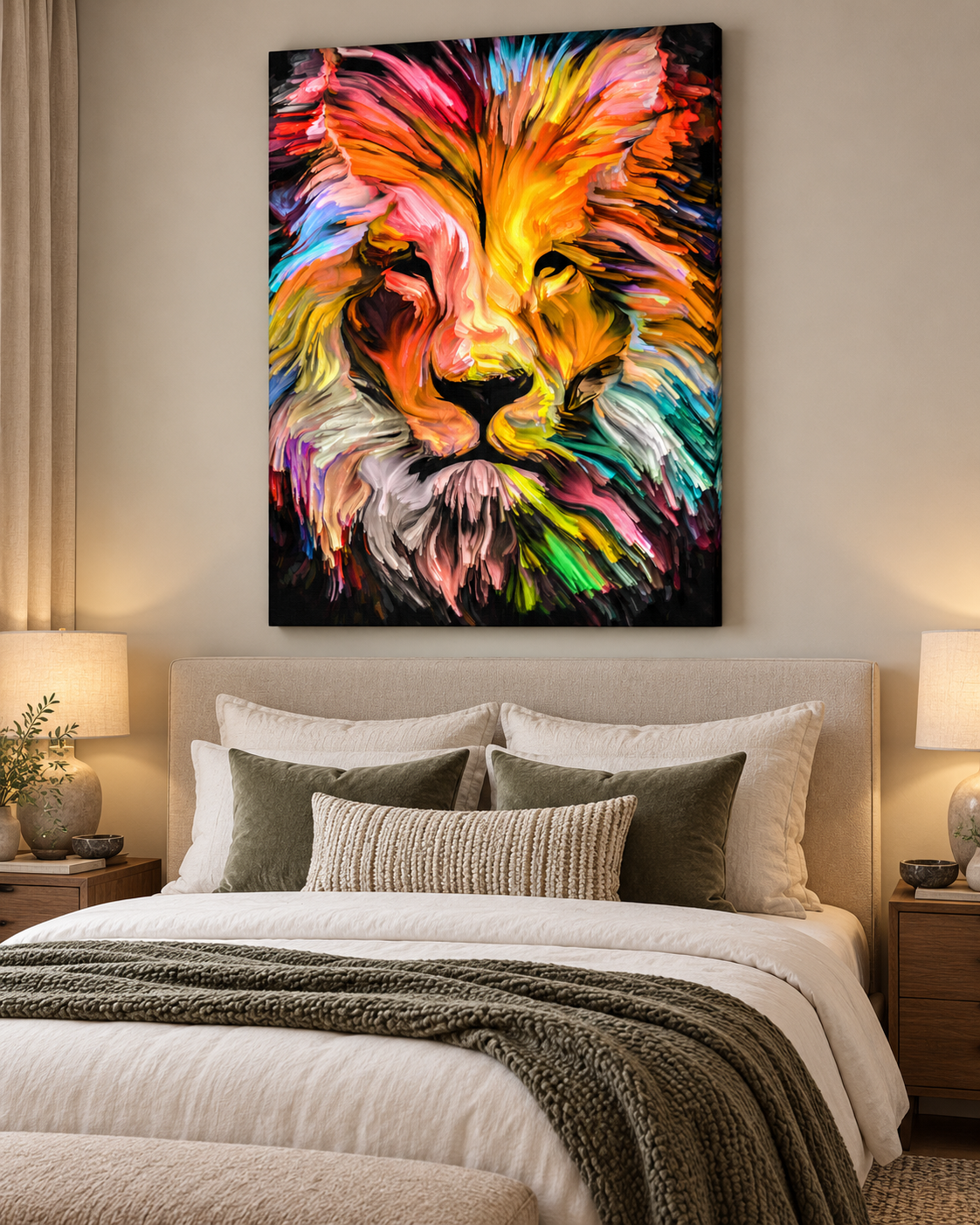 Neon Lion | Large Format Canvas Print | Contemporary Animal Wall Art