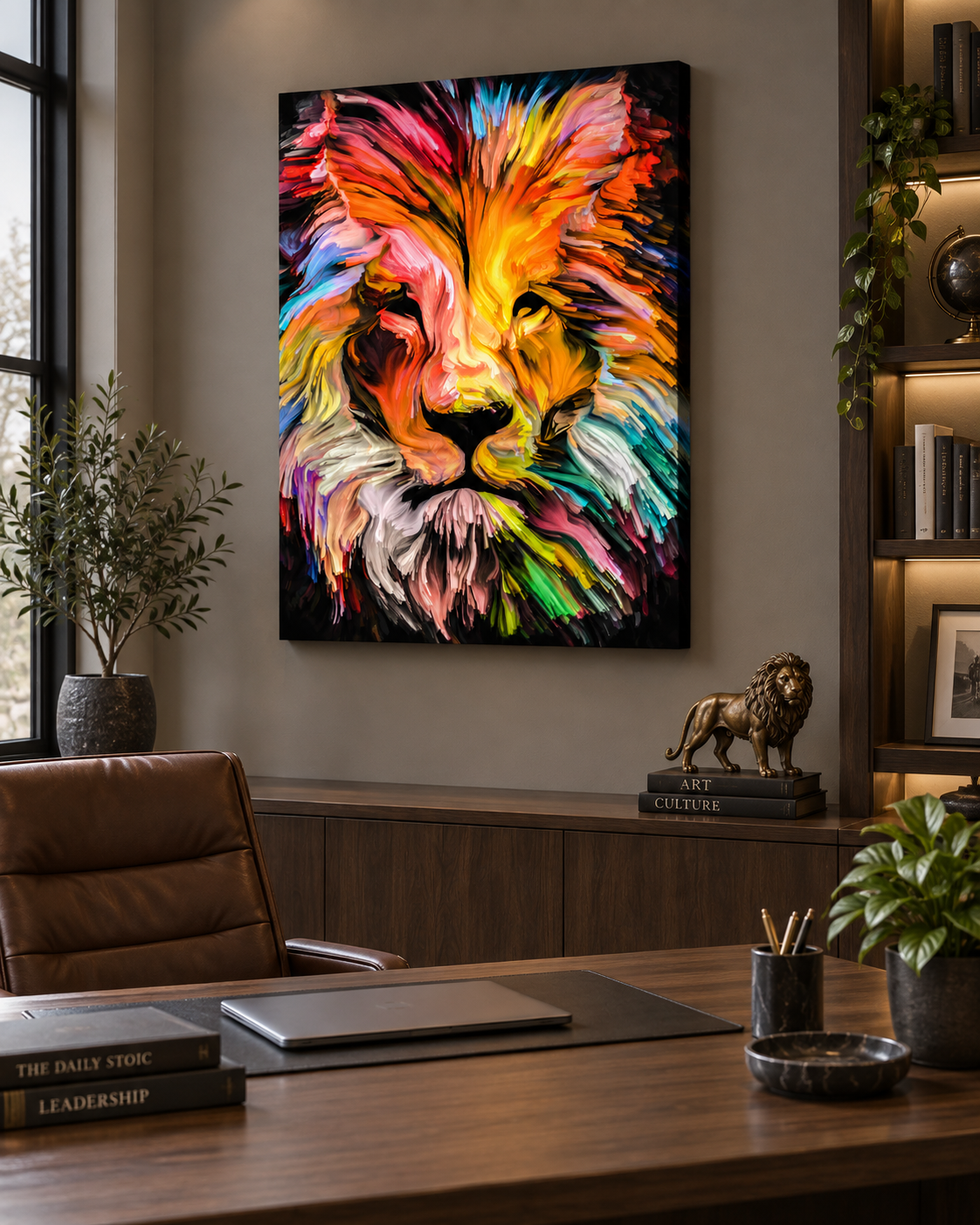 Neon Lion | Large Format Canvas Print | Contemporary Animal Wall Art