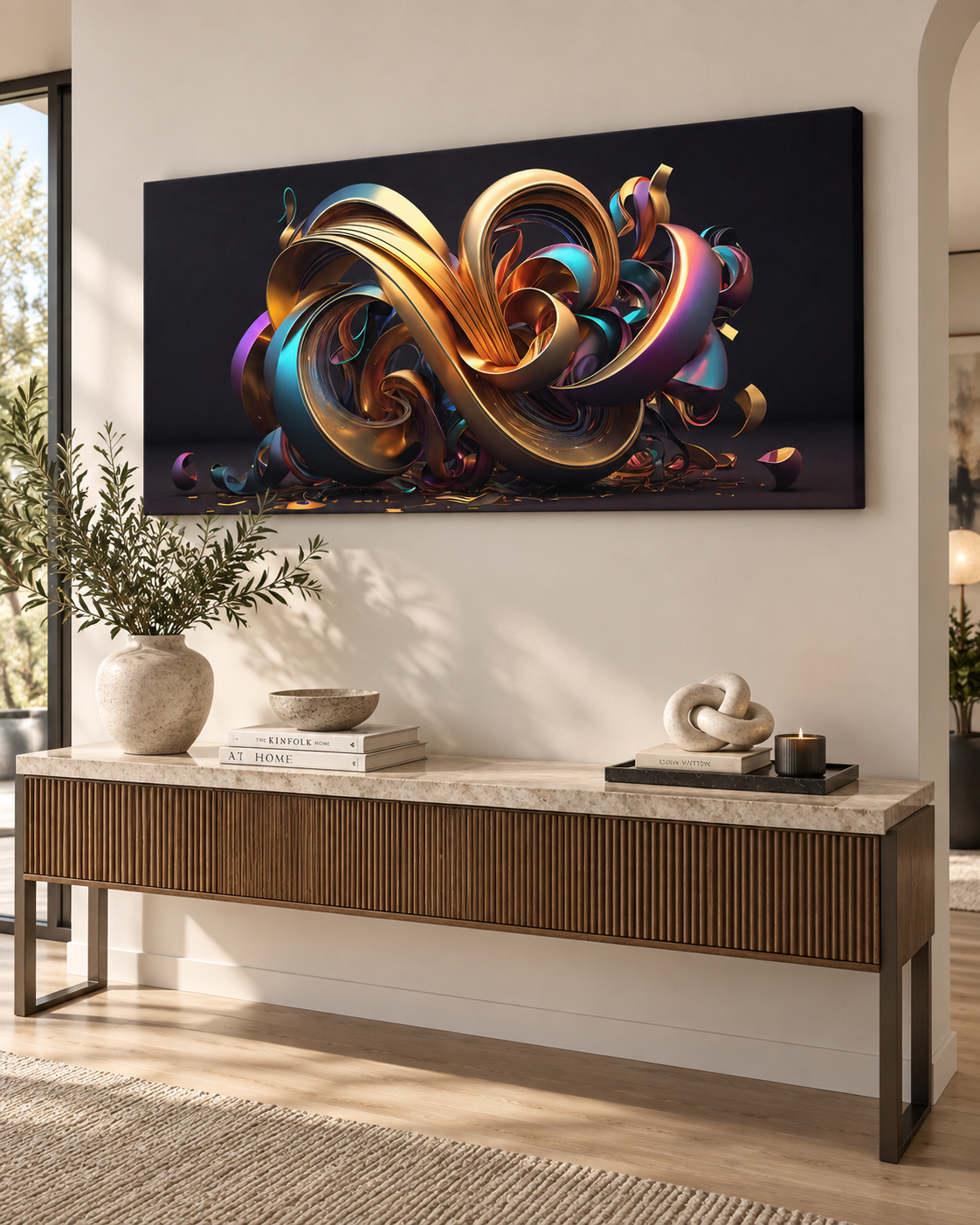 Golden Swirl Abstraction | Large Format Canvas Print | Contemporary 3D Wall Art