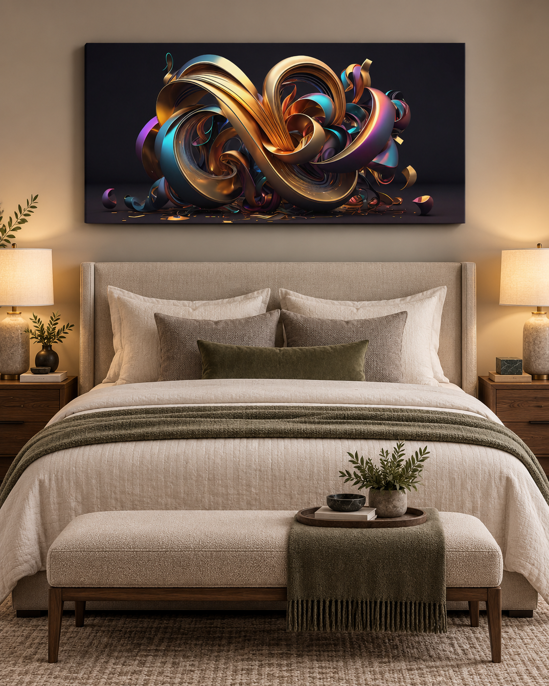 Golden Swirl Abstraction | Large Format Canvas Print | Contemporary 3D Wall Art