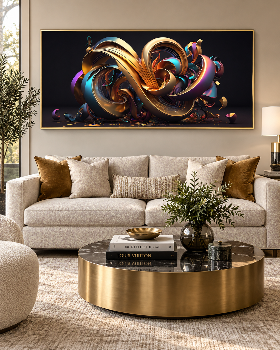 Golden Swirl Abstraction | Large Format Canvas Print | Contemporary 3D Wall Art