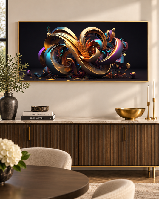 Golden Swirl Abstraction | Large Format Canvas Print | Contemporary 3D Wall Art