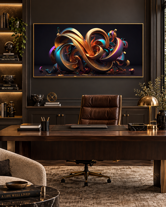 Golden Swirl Abstraction | Large Format Canvas Print | Contemporary 3D Wall Art