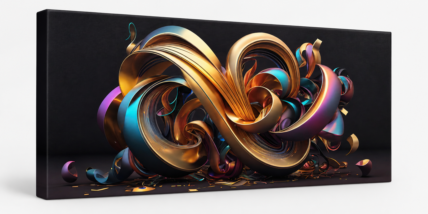 Golden Swirl Abstraction | Large Format Canvas Print | Contemporary 3D Wall Art