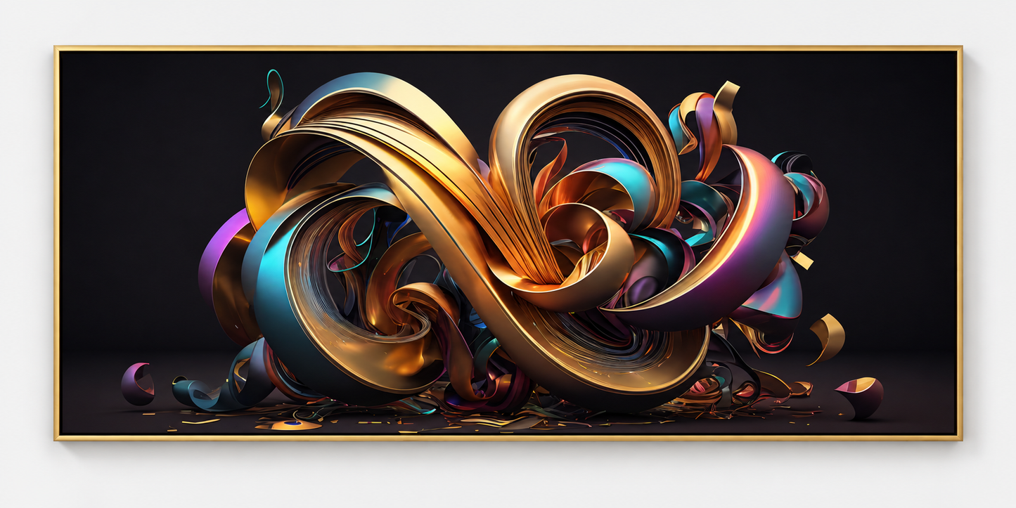 Golden Swirl Abstraction | Large Format Canvas Print | Contemporary 3D Wall Art