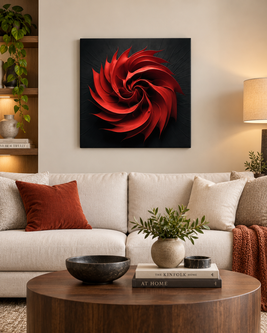Crimson Vortex | Square Abstract Canvas Print | Bold Red Wall Art