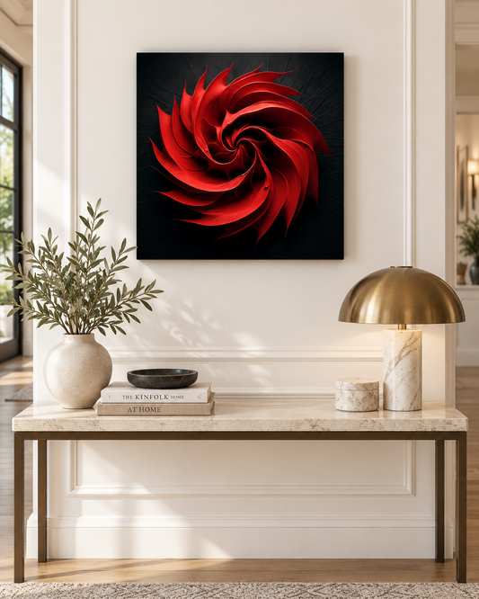 Crimson Vortex | Square Abstract Canvas Print | Bold Red Wall Art