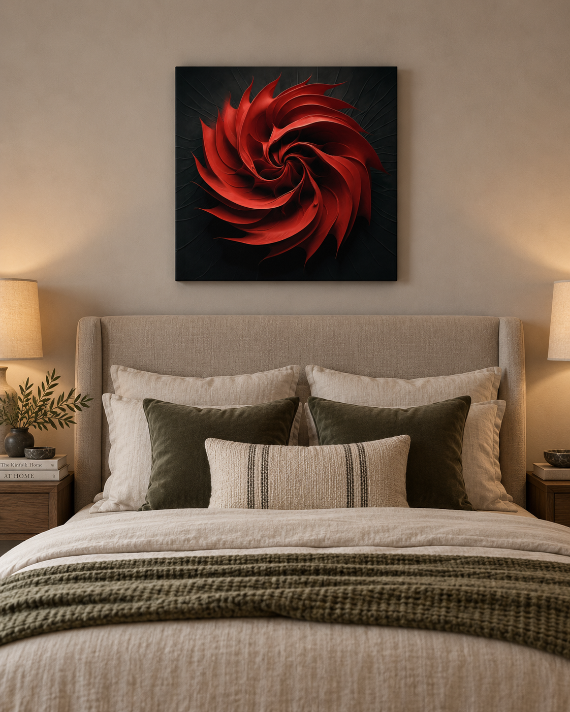 Crimson Vortex | Square Abstract Canvas Print | Bold Red Wall Art