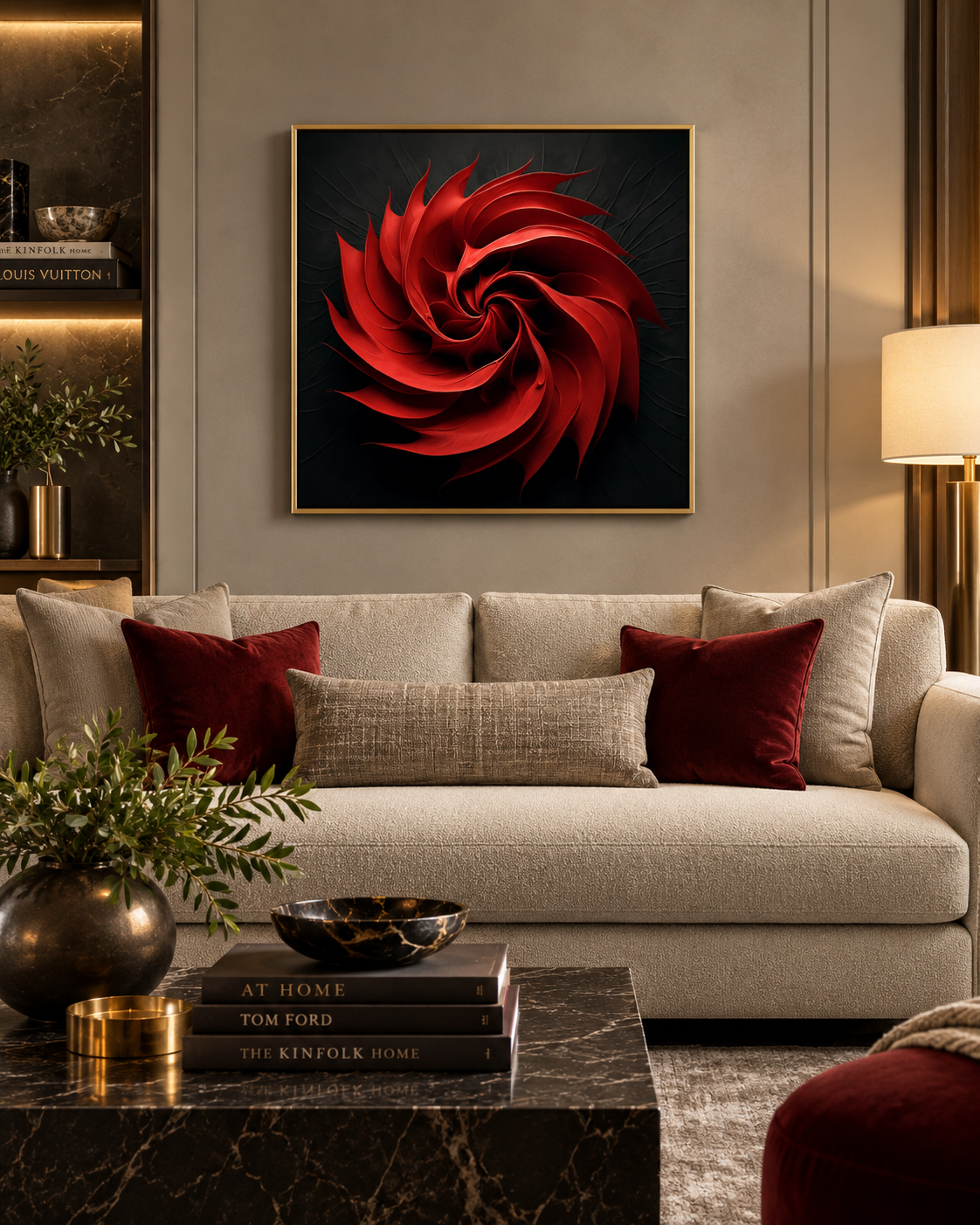 Crimson Vortex | Square Abstract Canvas Print | Bold Red Wall Art