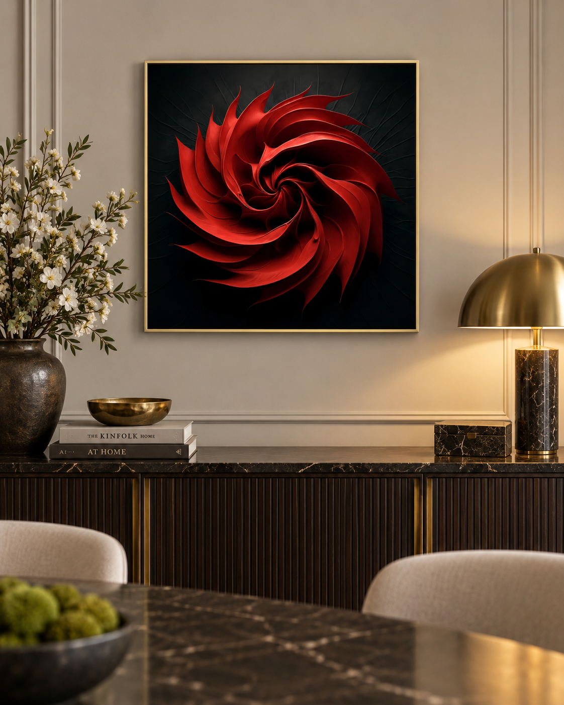 Crimson Vortex | Square Abstract Canvas Print | Bold Red Wall Art