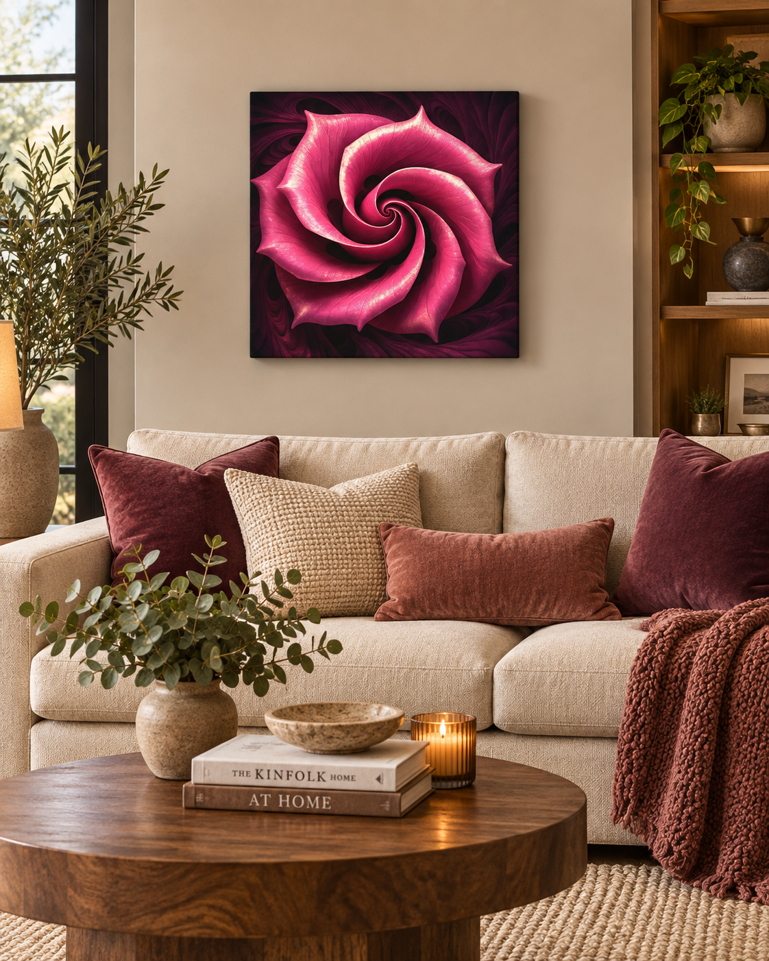 Rose Vortex | Square Abstract Canvas Print | Floral Pink Wall Art