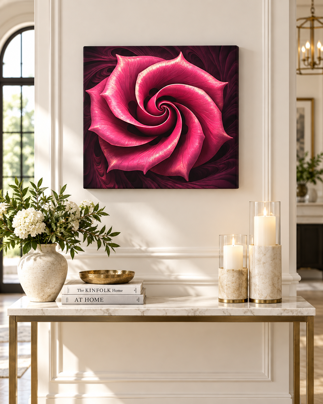 Rose Vortex | Square Abstract Canvas Print | Floral Pink Wall Art