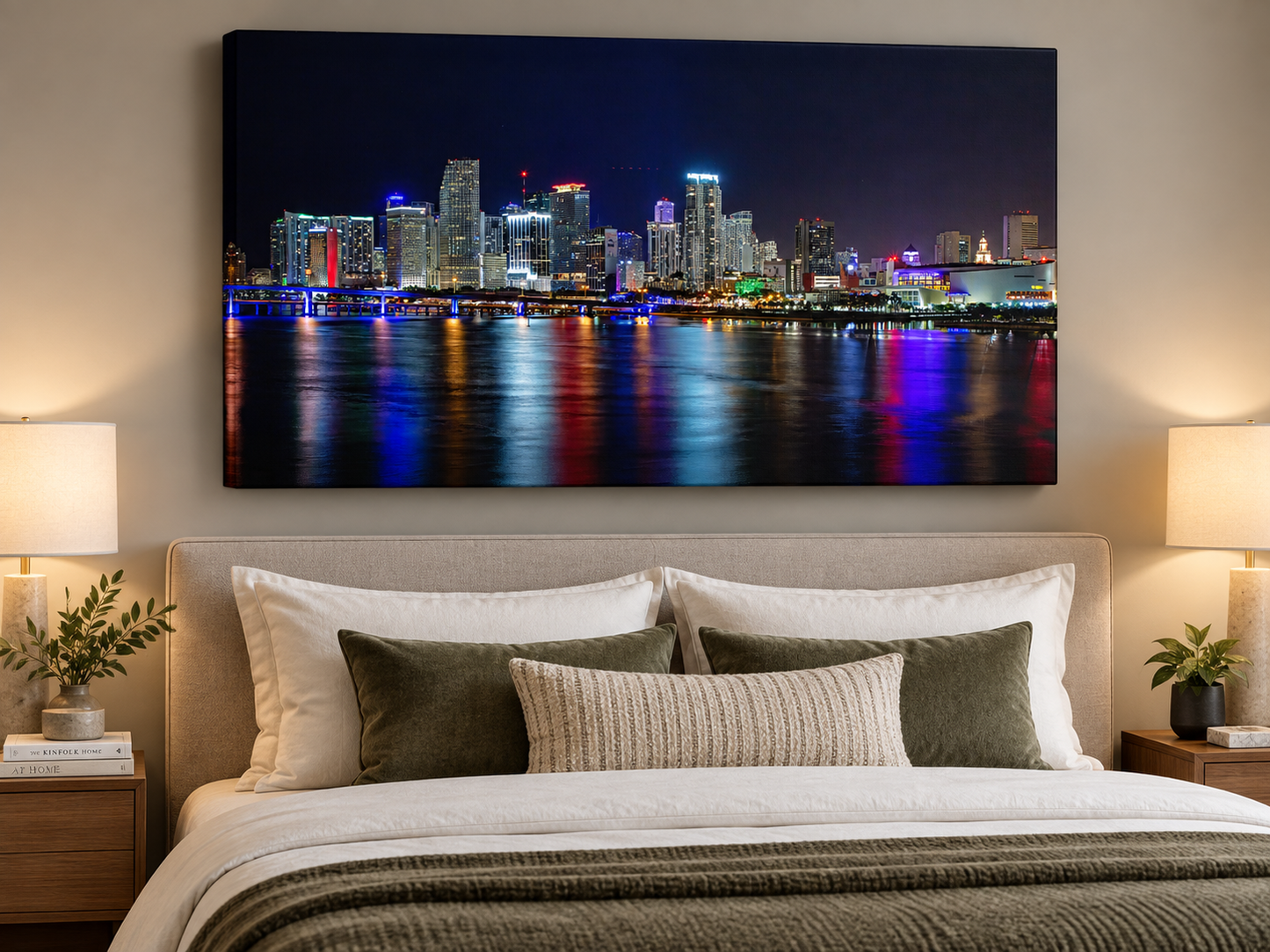 Miami Waterfront at Night | Canvas Print | City Skyline Wall Art