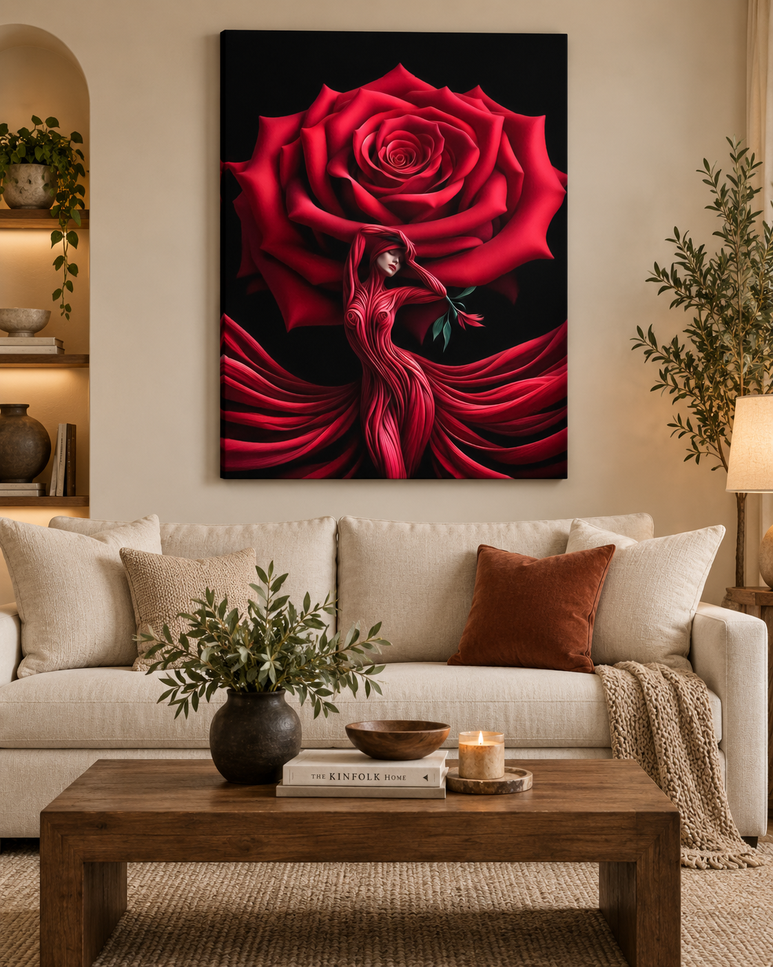 She Is the Rose | Surrealist Feminine Canvas Print | Large Format Romantic Wall Art