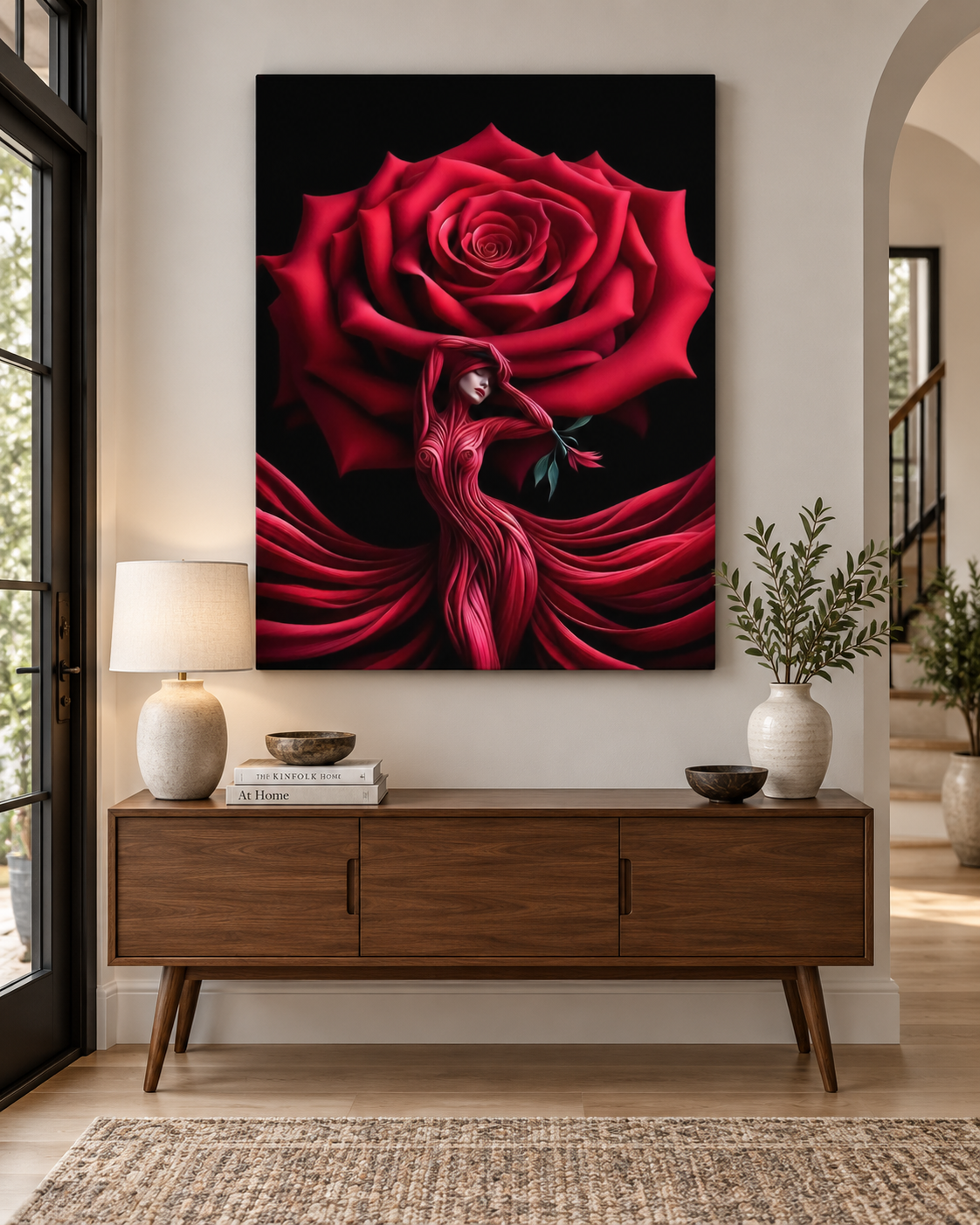 She Is the Rose | Surrealist Feminine Canvas Print | Large Format Romantic Wall Art