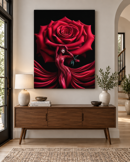 She Is the Rose | Surrealist Feminine Canvas Print | Large Format Romantic Wall Art