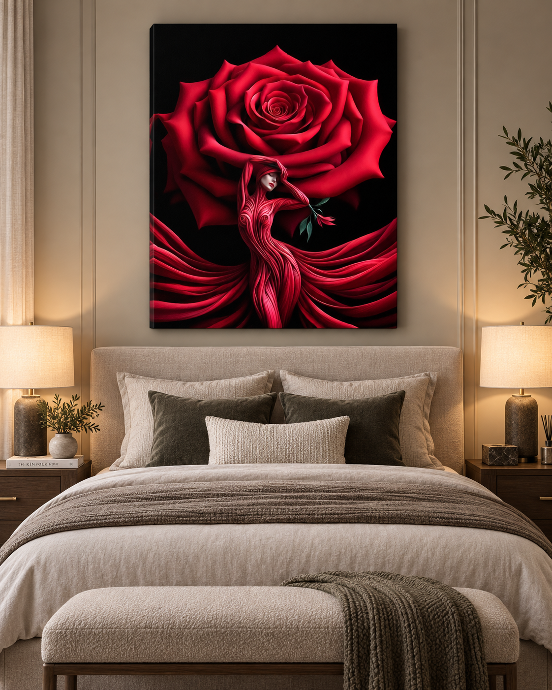 She Is the Rose | Surrealist Feminine Canvas Print | Large Format Romantic Wall Art