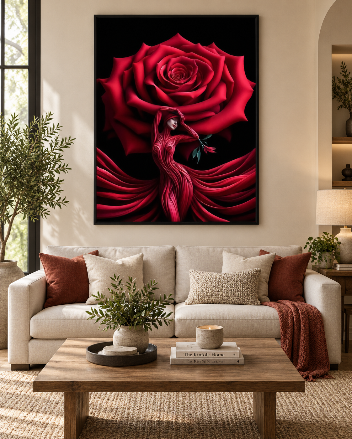She Is the Rose | Surrealist Feminine Canvas Print | Large Format Romantic Wall Art