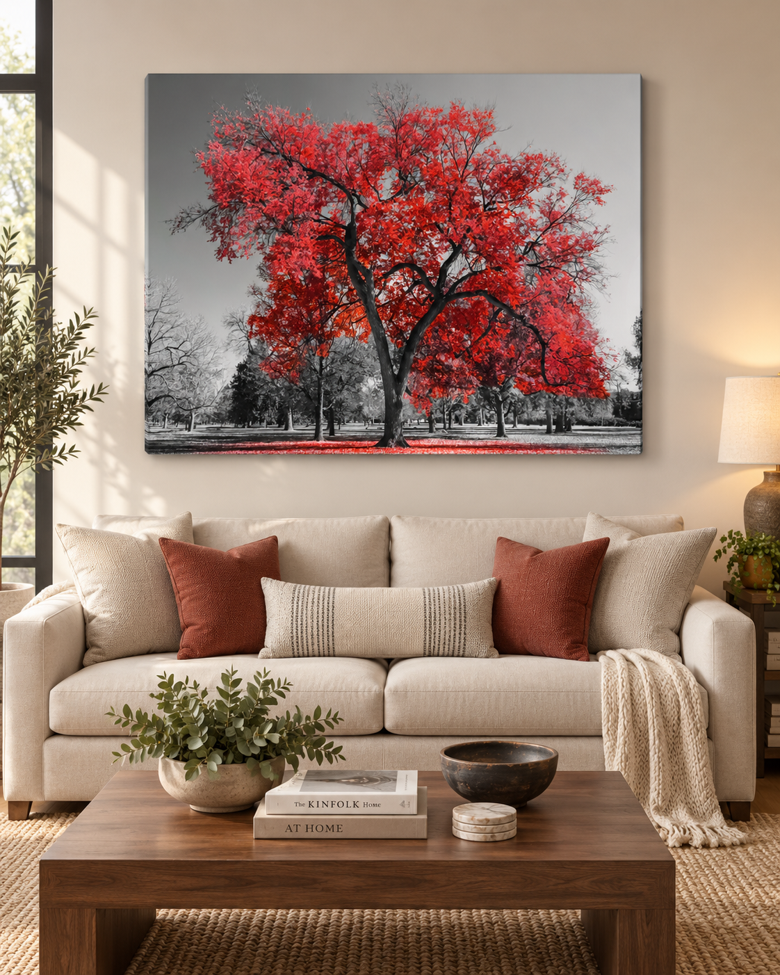 The One Red Tree | Selective Color Photography Canvas Print | Large Format Nature Wall Art