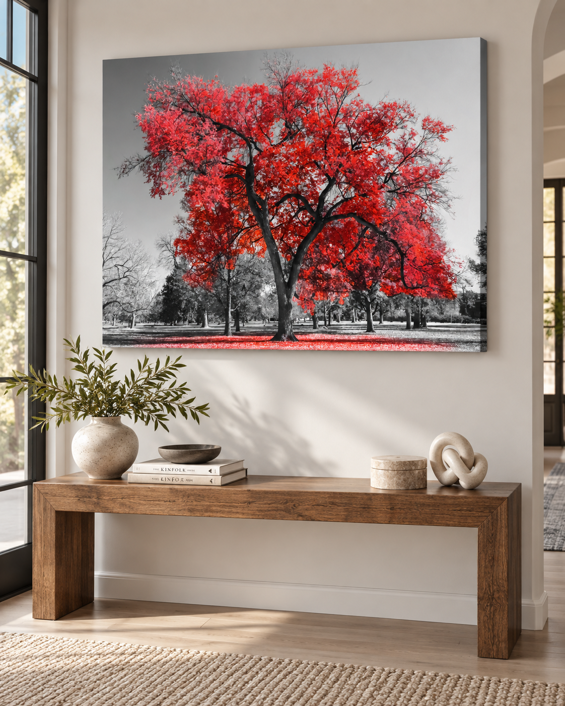 The One Red Tree | Selective Color Photography Canvas Print | Large Format Nature Wall Art