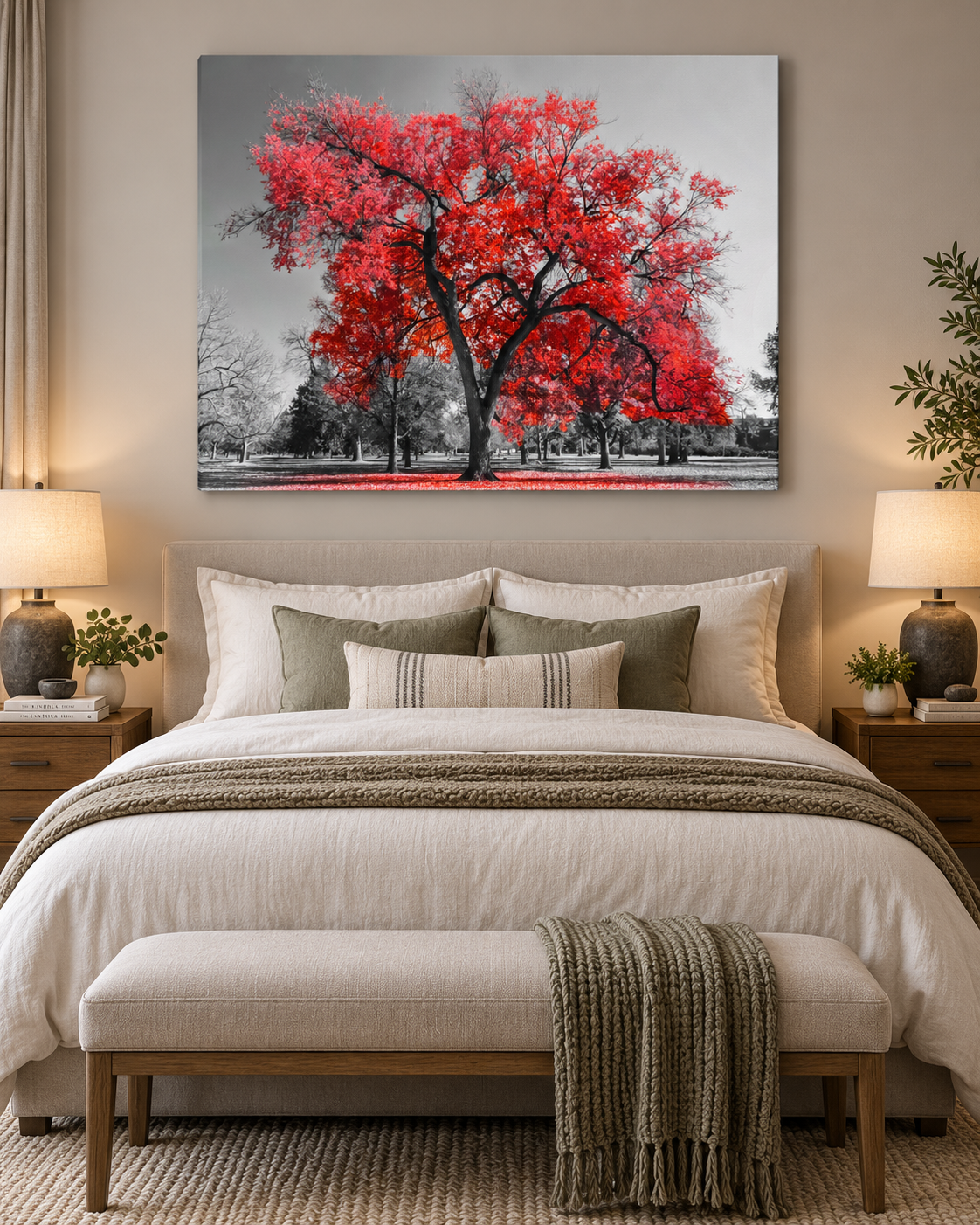 The One Red Tree | Selective Color Photography Canvas Print | Large Format Nature Wall Art