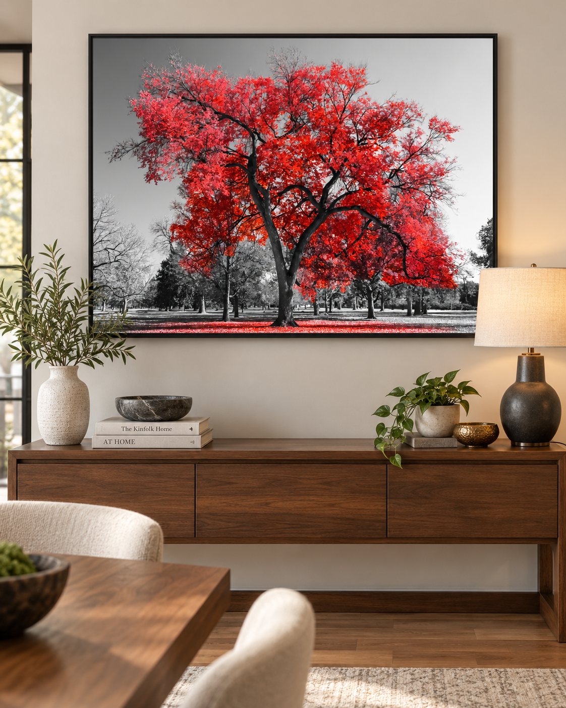 The One Red Tree | Selective Color Photography Canvas Print | Large Format Nature Wall Art