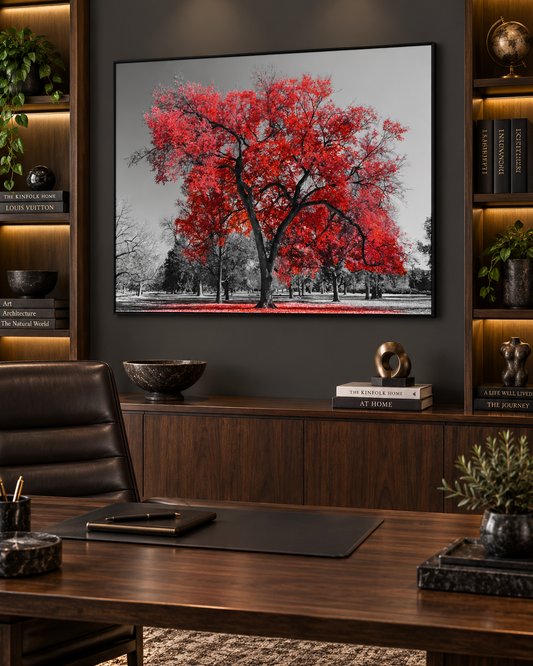 The One Red Tree | Selective Color Photography Canvas Print | Large Format Nature Wall Art