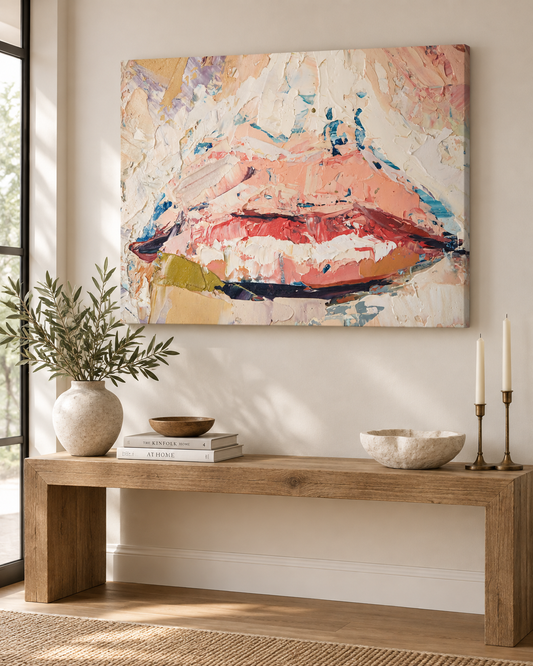 Abstract Lips | Impasto Canvas Print | Large Format Contemporary Wall Art
