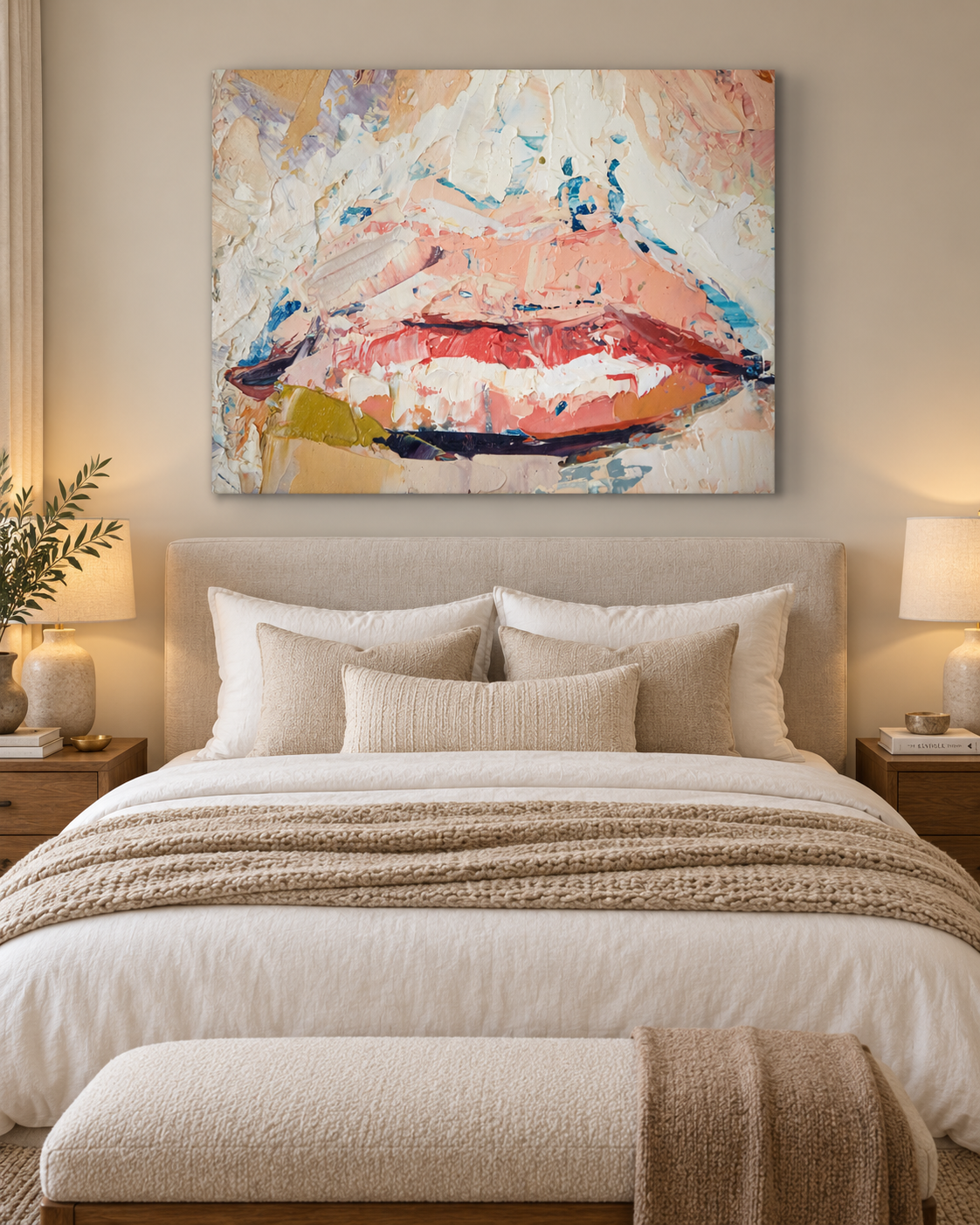 Abstract Lips | Impasto Canvas Print | Large Format Contemporary Wall Art