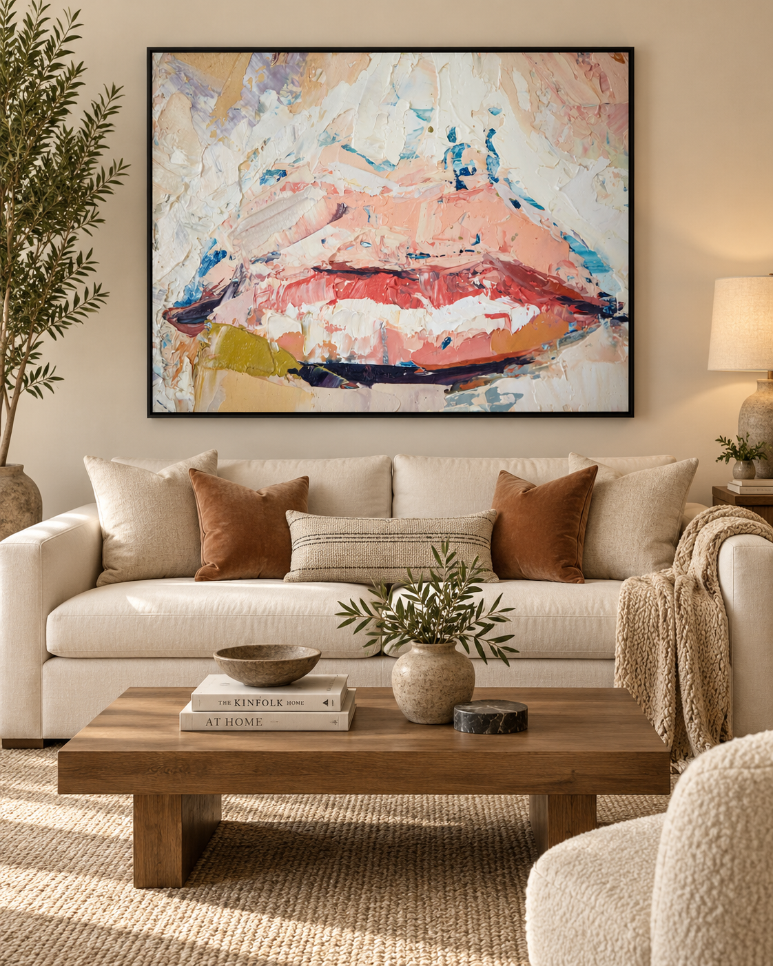 Abstract Lips | Impasto Canvas Print | Large Format Contemporary Wall Art