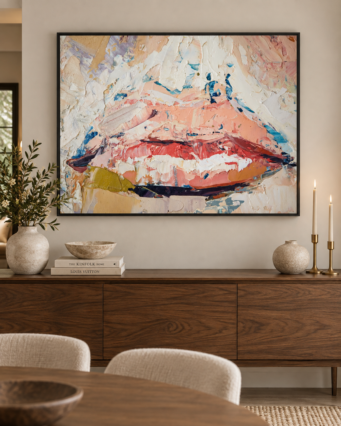 Abstract Lips | Impasto Canvas Print | Large Format Contemporary Wall Art