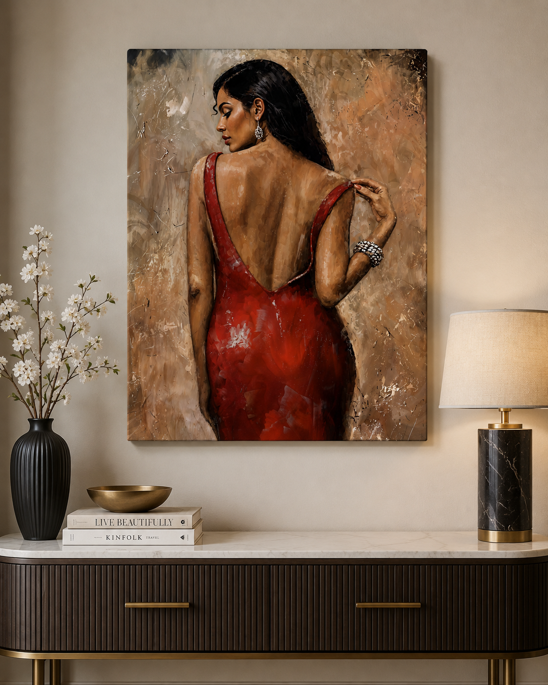Crimson Elegance – Contemporary Figurative Canvas Wall Art
