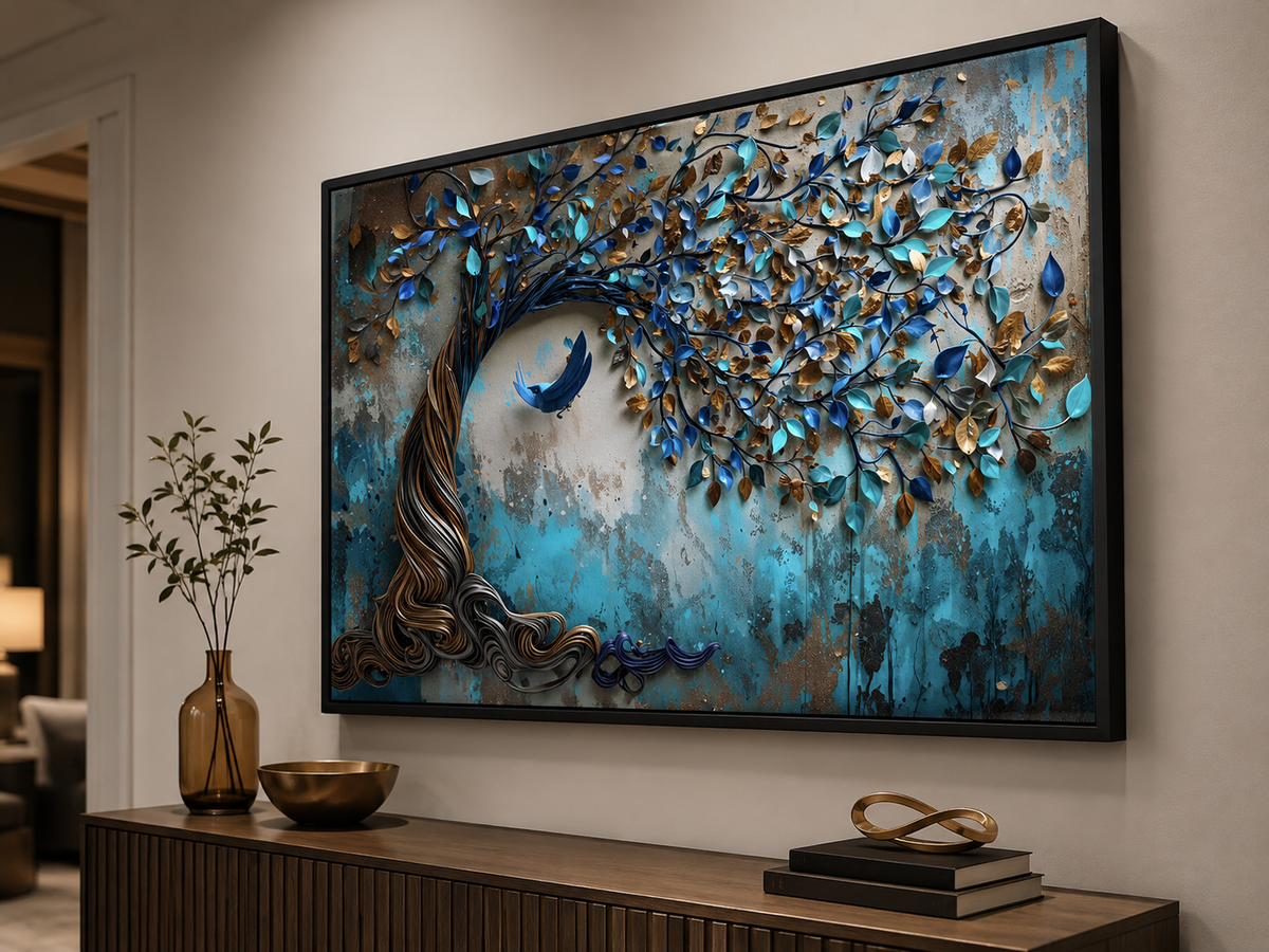 Whispers in Blue – Contemporary Tree Canvas Wall Art