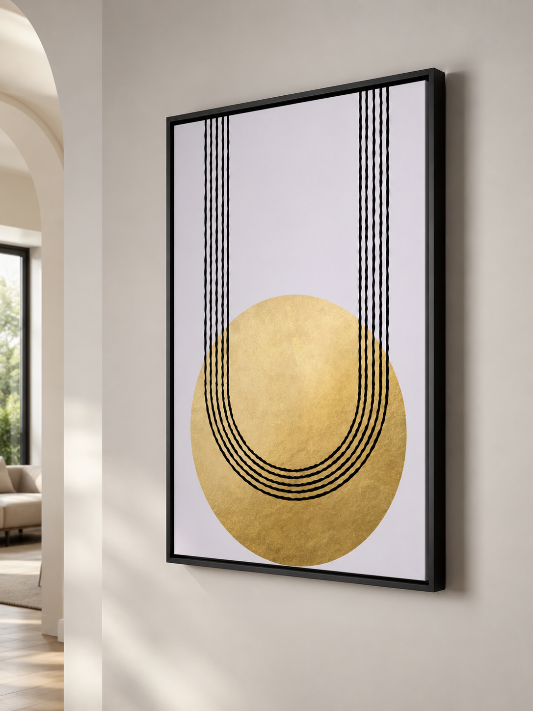 Minimalist Golden Disc Print on 35in x 47in Canvas