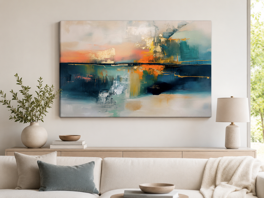 Golden Horizon – Teal, Navy & Gold Abstract Canvas Wall Art