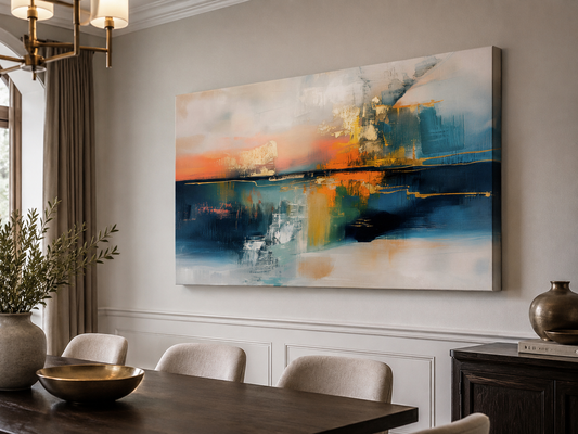 Golden Horizon – Teal, Navy & Gold Abstract Canvas Wall Art