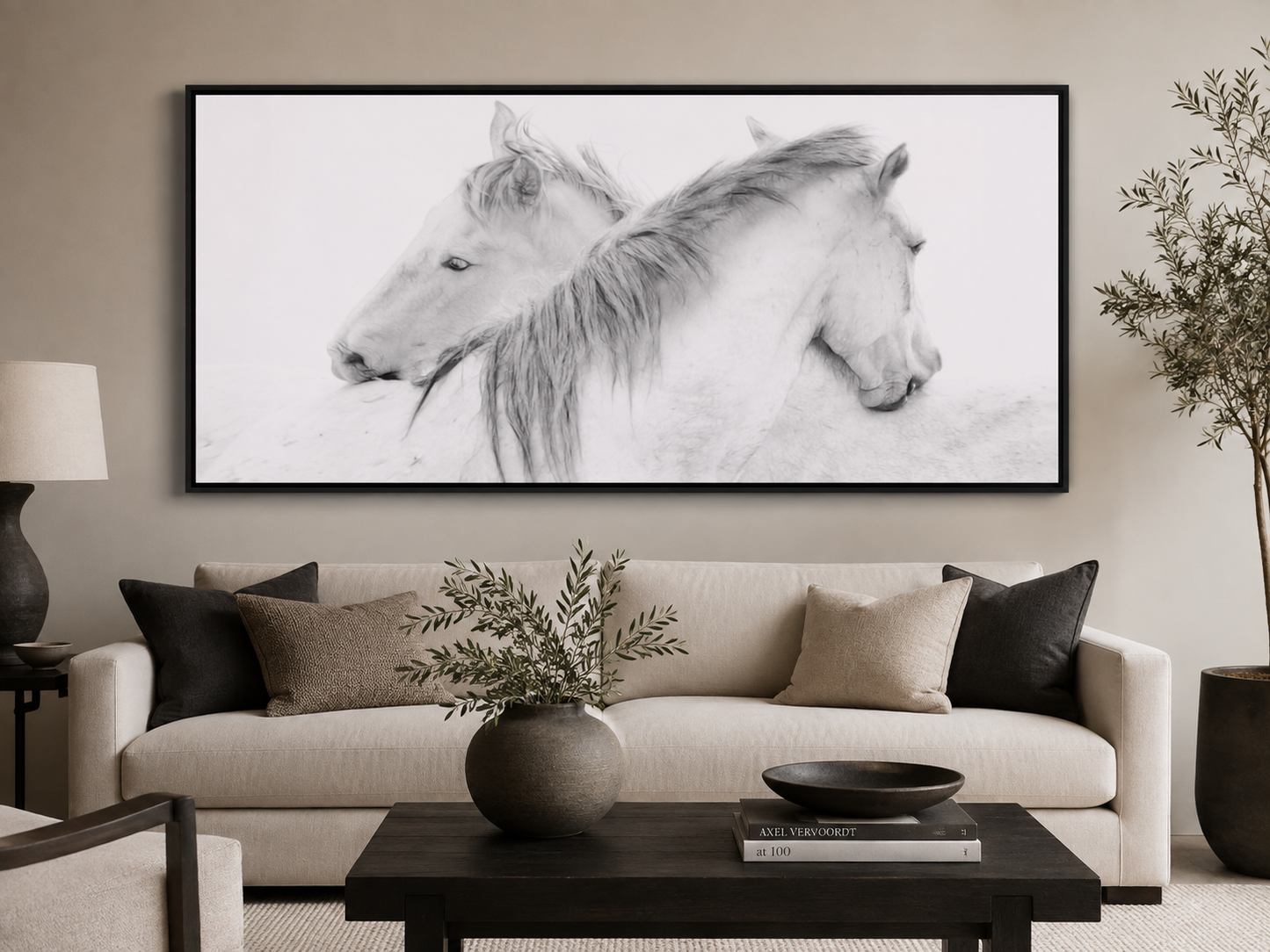 Affection "Horses" by Marie-Anne Stas 72in x 36in Fine Art Framed Canvas
